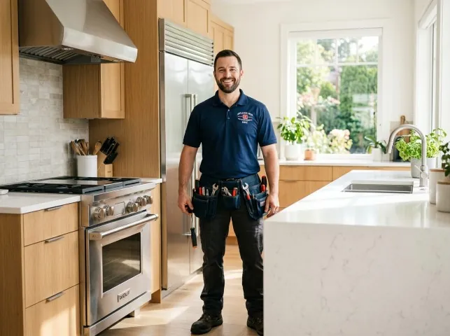 Appliance Repair Hero technician in a Avalon, WI kitchen after an appliance repair